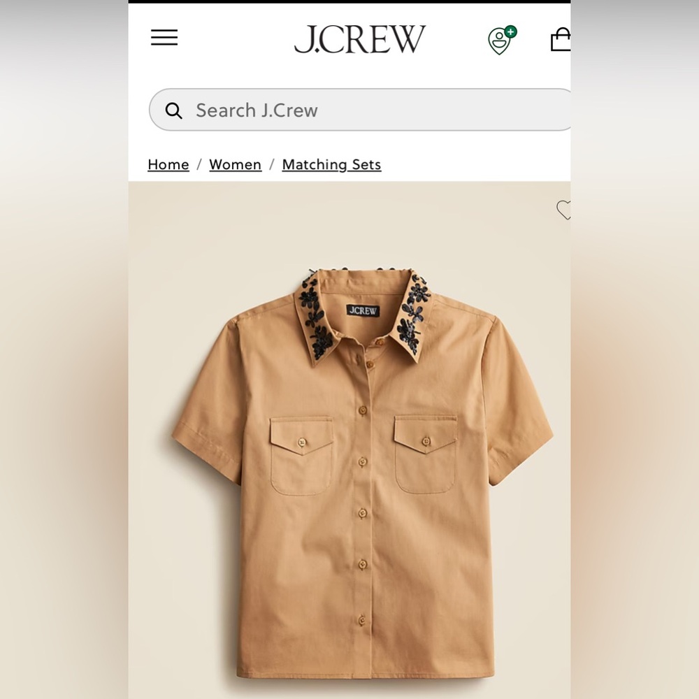 J. Crew Beige Top with Black Floral Accents